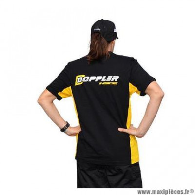 T-shirt marque Doppler taille XXL couleur noir avec bande latérales jaunes