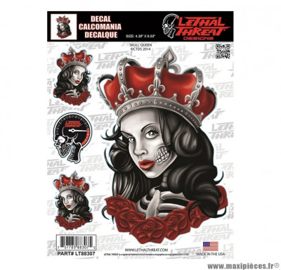 Autocollant marque Lethal Threat Skull Queen taille 15x20cm - LT88307