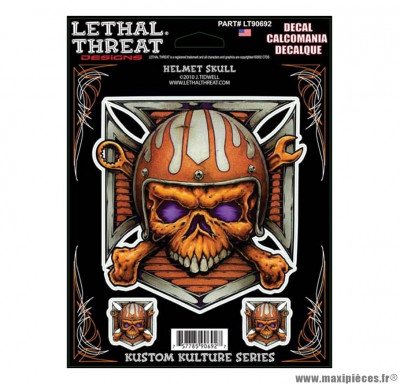 Autocollant marque Lethal Threat Helmet Skull taille 15x20cm - LT90692