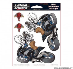 Autocollant marque Lethal Threat Wheelie Skull Black taille 15x20cm - LT88089