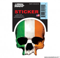 Autocollant marque Lethal Threat Ireland Skull taille 7x11cm - RC00105