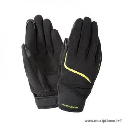 Gants printemps/été homme marque Tucano Urbano Miky taille S / T8 couleur noir jaune fluo - Comptaible écran tactile