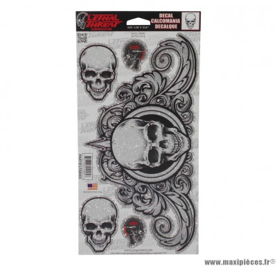 Autocollant marque Lethal Threat Skull Swirl avec paillettes taille 15x26cm - LT44005