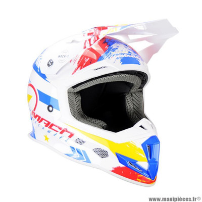 Casque cross adulte marque Trendy 20 T-902 Mach1 taille XL (T61-62) couleur blanc bleu rouge