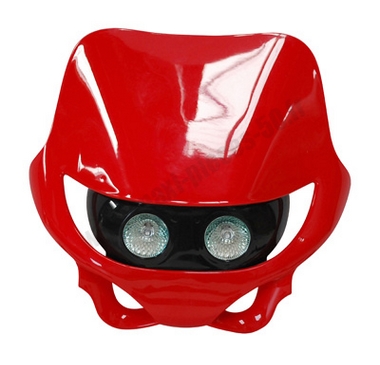 Tête de fourche plaque phare enduro halogène 2x20watts pour moto 50 à boite (rouge)