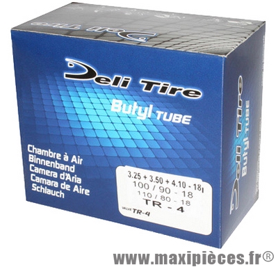 Chambre à air Deli tire 18 pouces 3.25 + 3.50 x18 - 100/90x18 et 110/80x18 valve standard droite TR-4