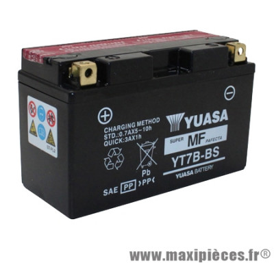 Batterie 12v / 6,5ah yuasa yt7b-bs sans entretien pour maxiscooter et moto yamaha (lg150xl65xh93)