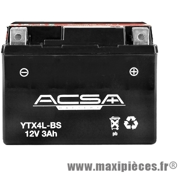Batterie 12v / 3ah (ytx4l-bs) sans entretien pour x-power/tzr50/nitro 100/ovetto 100... (dimension: lg114xl71xh86)